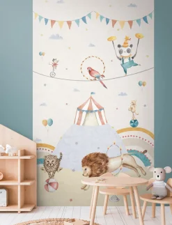 Vliestapete Kinder Zirkus Tiere Beige Grau Bunt 77072-1