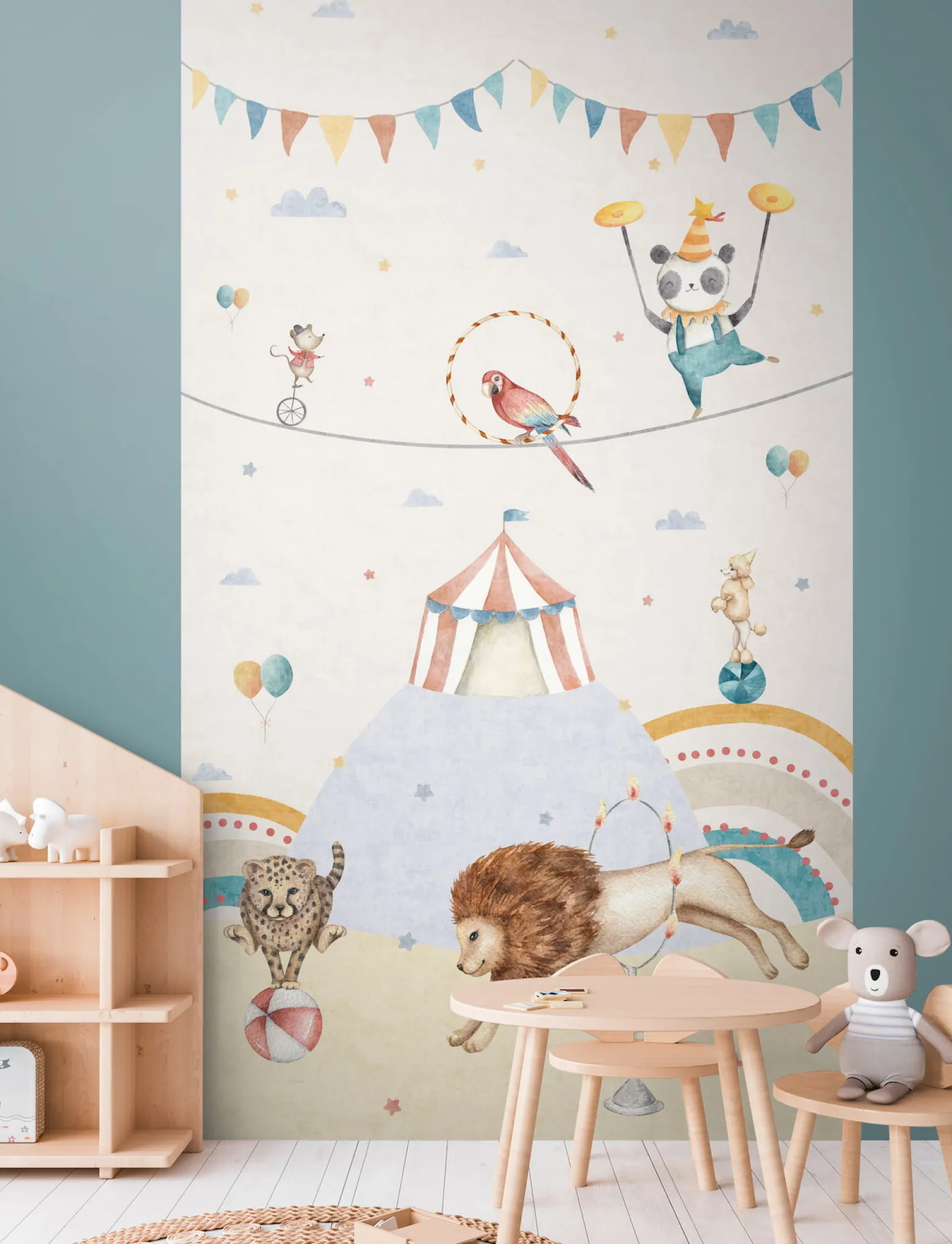 Vliestapete Kinder Zirkus Tiere Beige Grau Bunt 77072-1