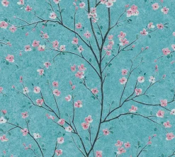 Vliestapete Kirschblüten Floral blau rosa 37912-3