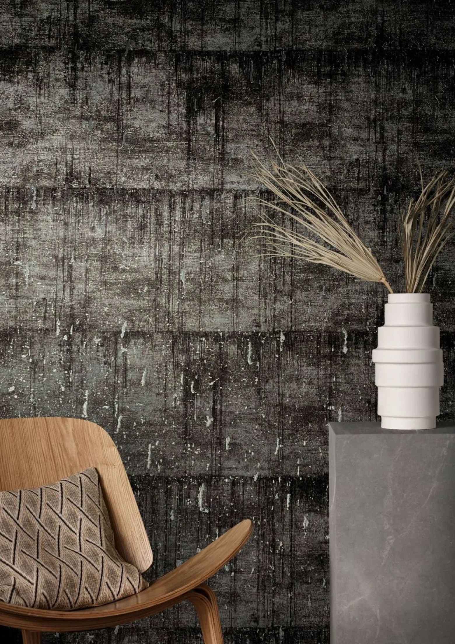 Vliestapete Kork Patina schwarz silber Metallic 85749