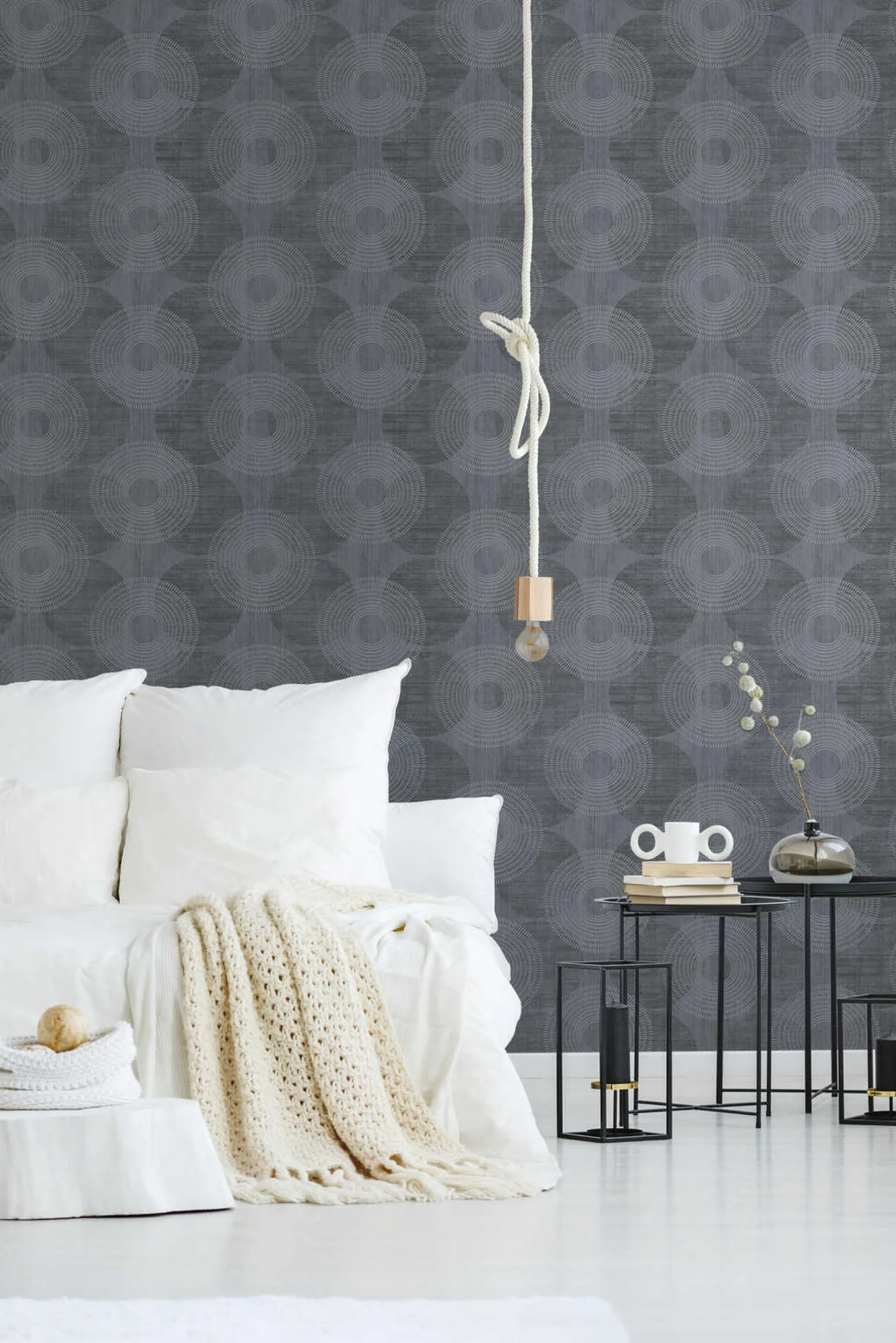 Vliestapete Kreise Grafik anthrazit Glitzer 37832-6