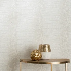 Vliestapete Krokodil Optik Creme Metallic 10560-02