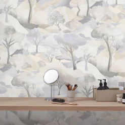 Vliestapete Landschaft Wald Beige Grau 10433-02