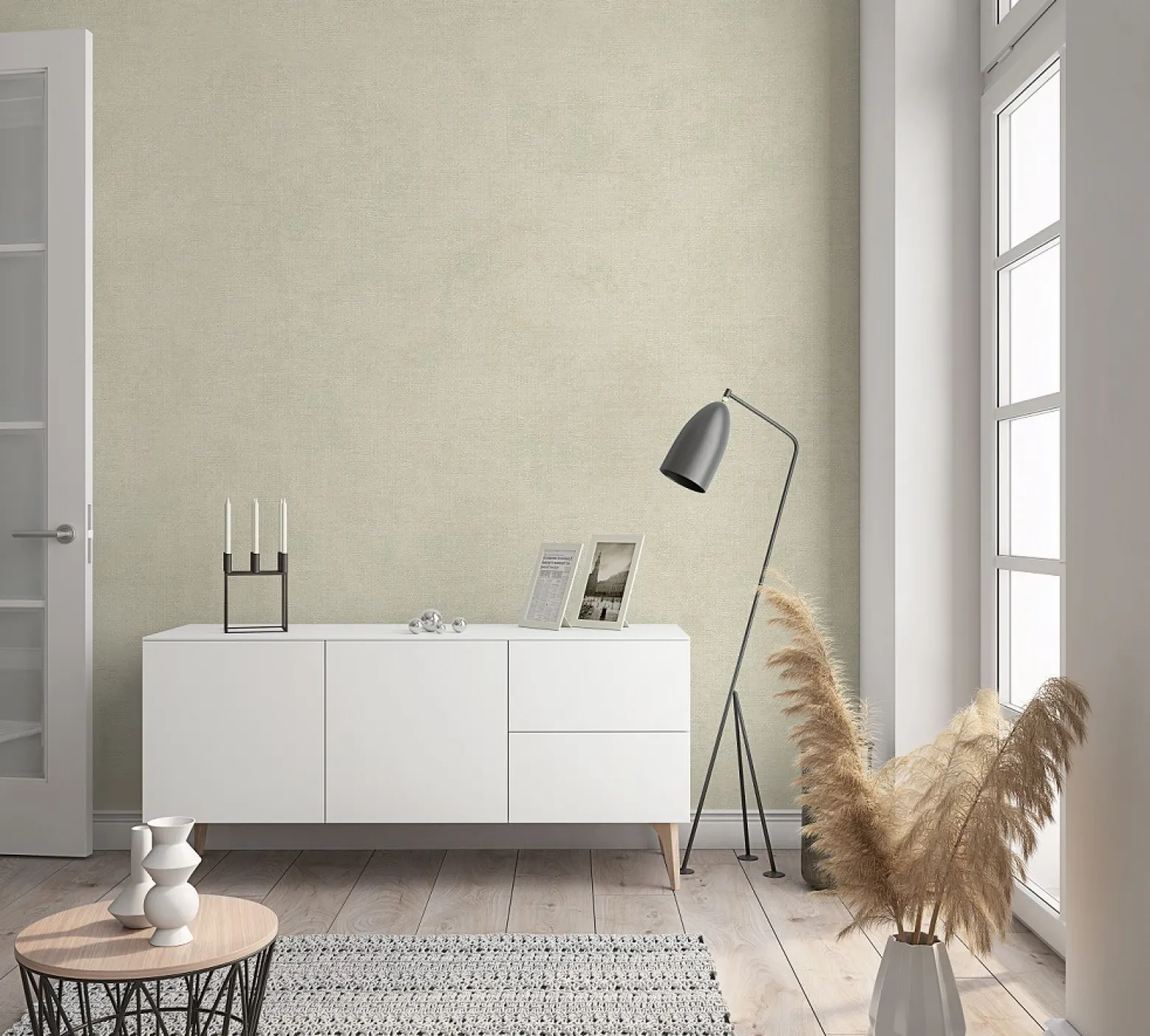 Vliestapete Leinen-Optik grün-beige Metallic 32422