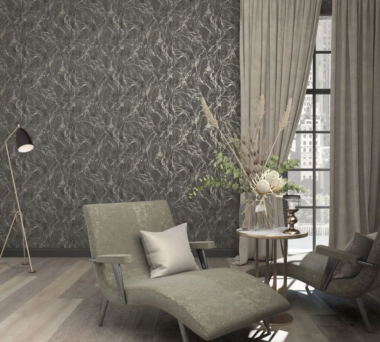 Vliestapete 34257 Linien Muster Schwarz Gold Marburg