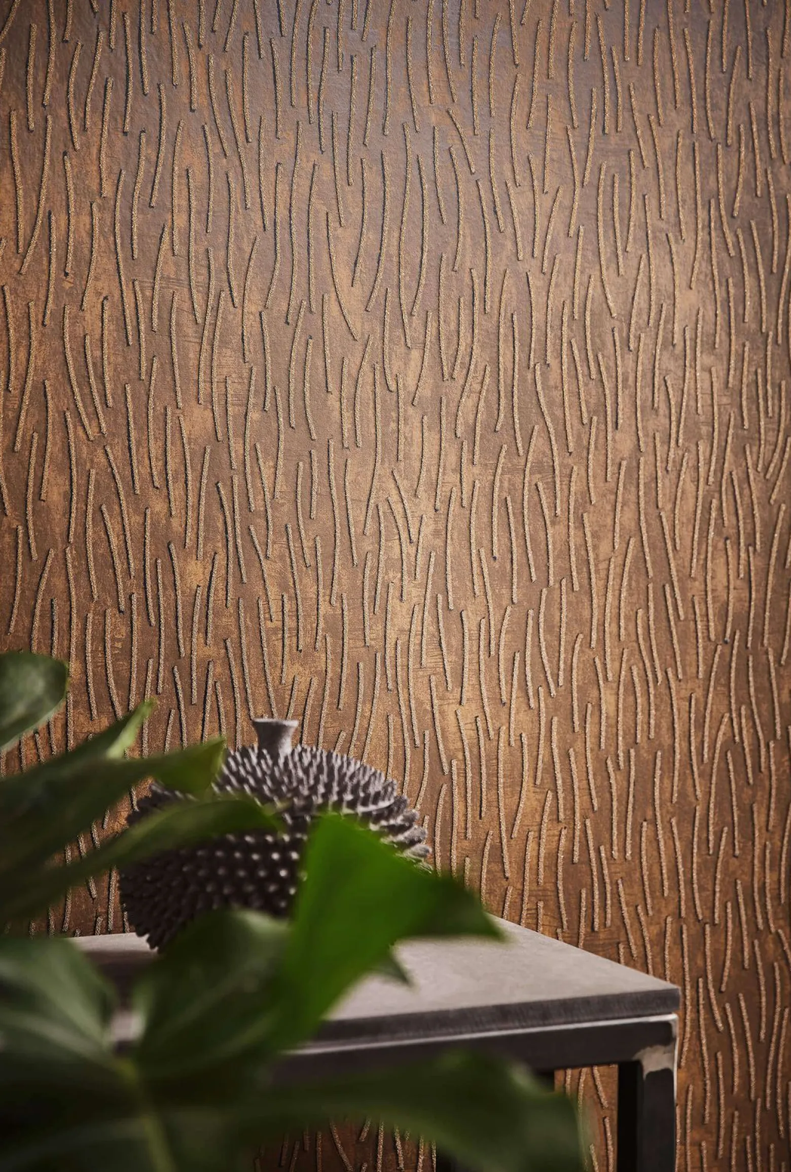 Vliestapete Marburg Striche braun gold metallic 84868