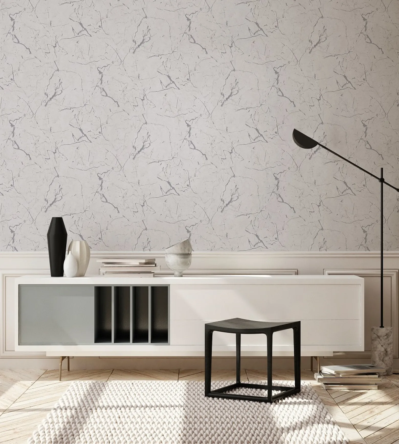 Vliestapete Marmor Muster grau silber Glanz 37855-6