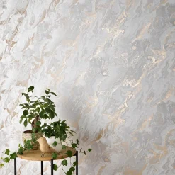Vliestapete Marmor Optik Grau Weiß Gold Metallic 10318-10
