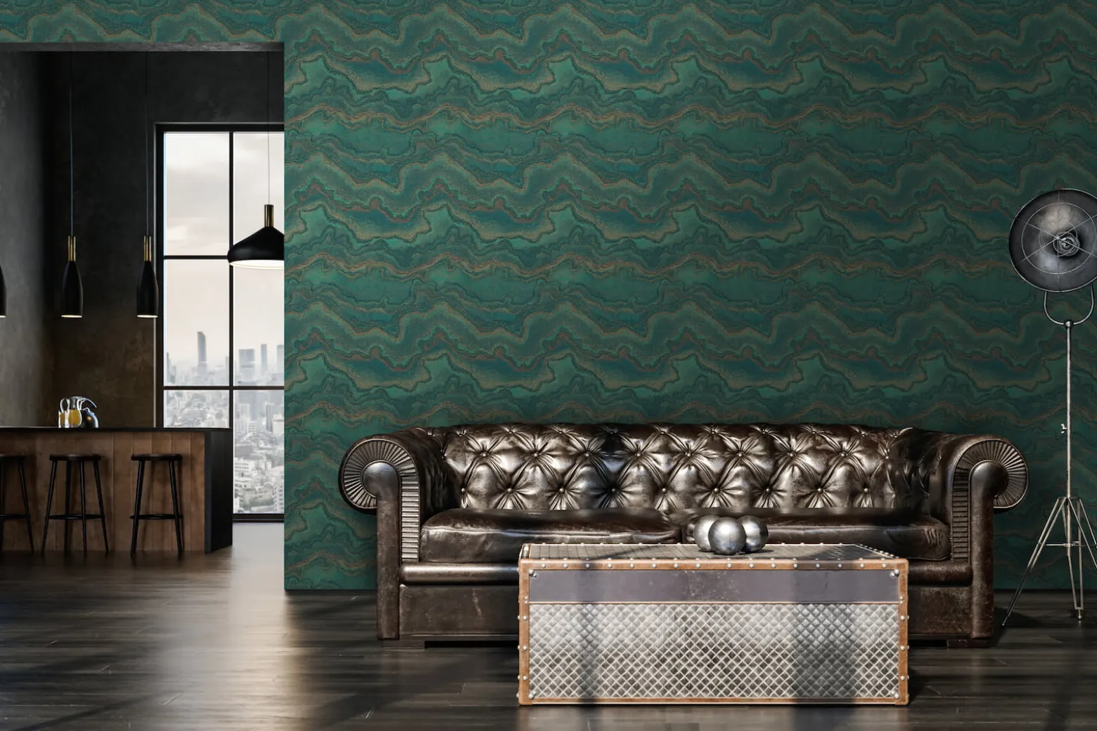 Vliestapete Marmor Optik Grün Gold Metallic 39659-3
