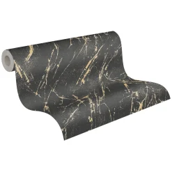 Vliestapete Marmor Optik Schwarz Gold Metallic 39336-2