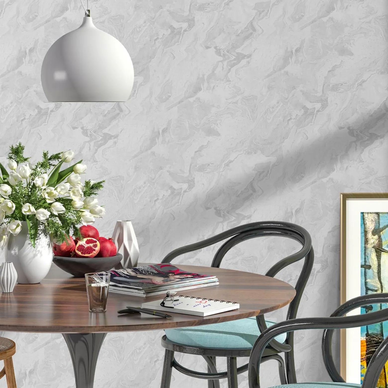 Vliestapete Marmor Optik Weiß Silber Metallic 10318-14