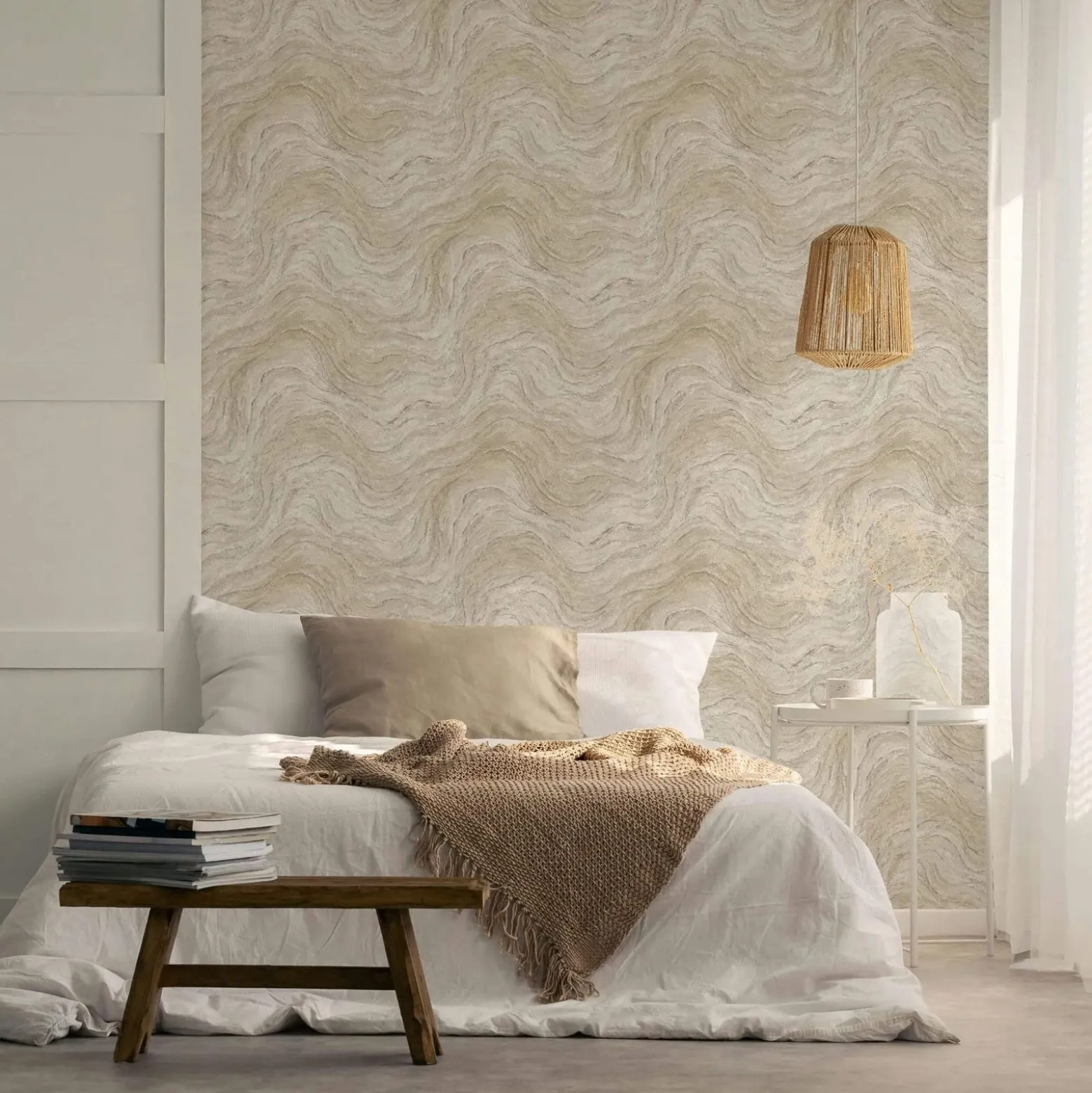 Vliestapete Marmoroptik Wellen Beige Grau 45757