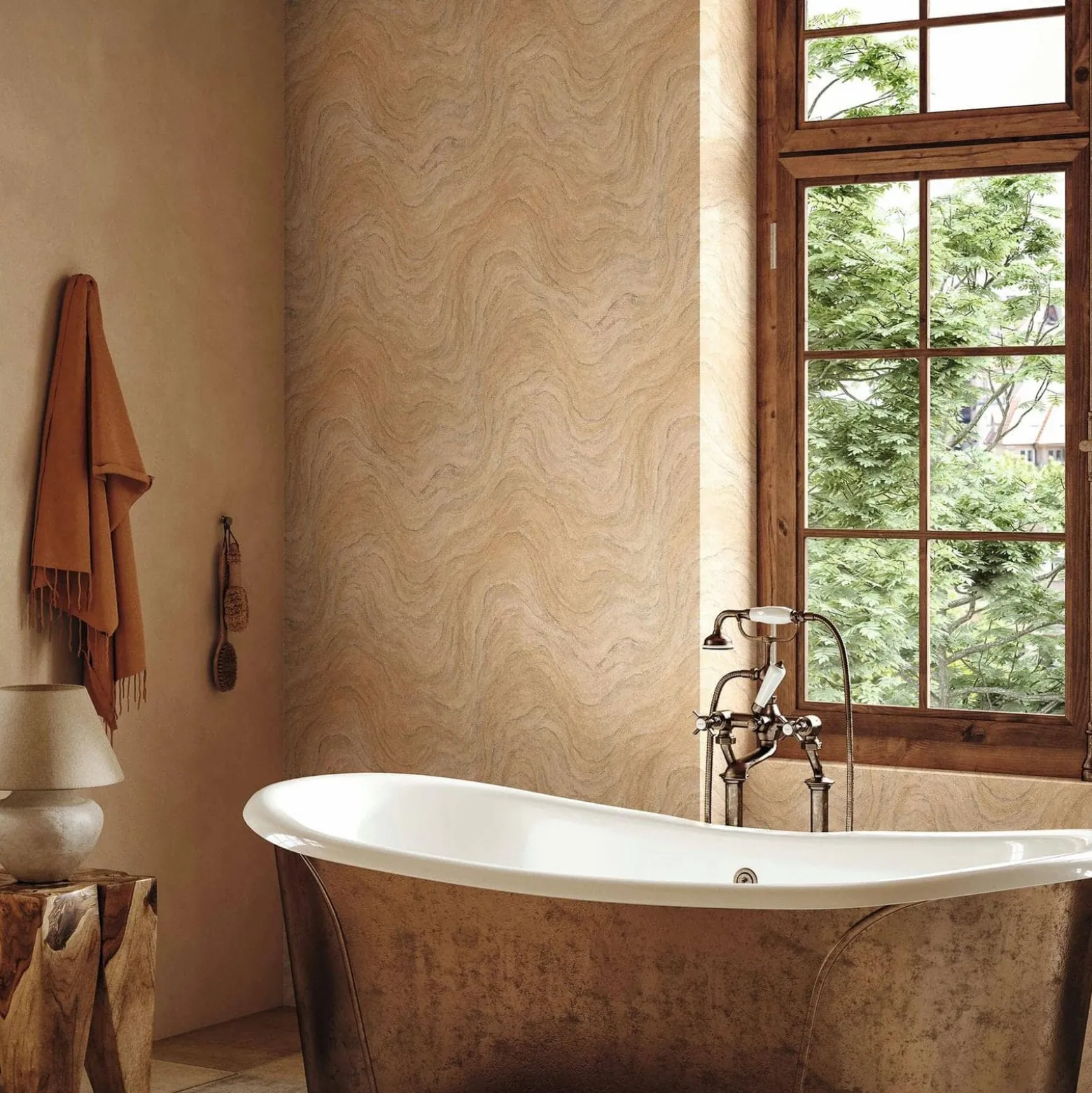 Vliestapete Marmoroptik Wellen Beige Apricot 45755