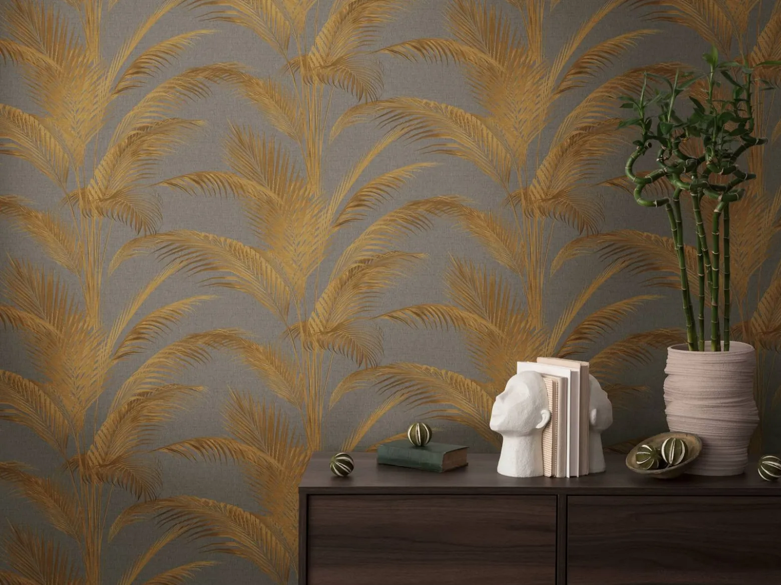 Vliestapete Michalsky Blätter Grau Gold Metallic 39980-4