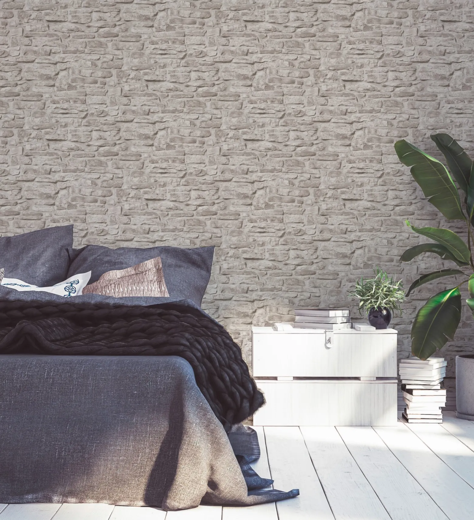 Vliestapete Naturstein 3D Effekt Grau Beige 38815-3