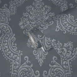 Vliestapete Ornamente Anthrazit Silber Metallic 39765-7