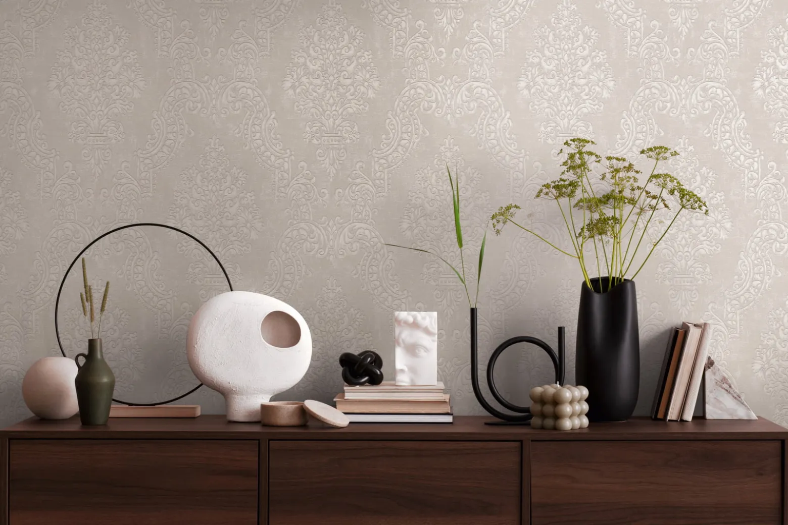 Vliestapete Ornamente Barock Grau Beige Metallic 39765-6
