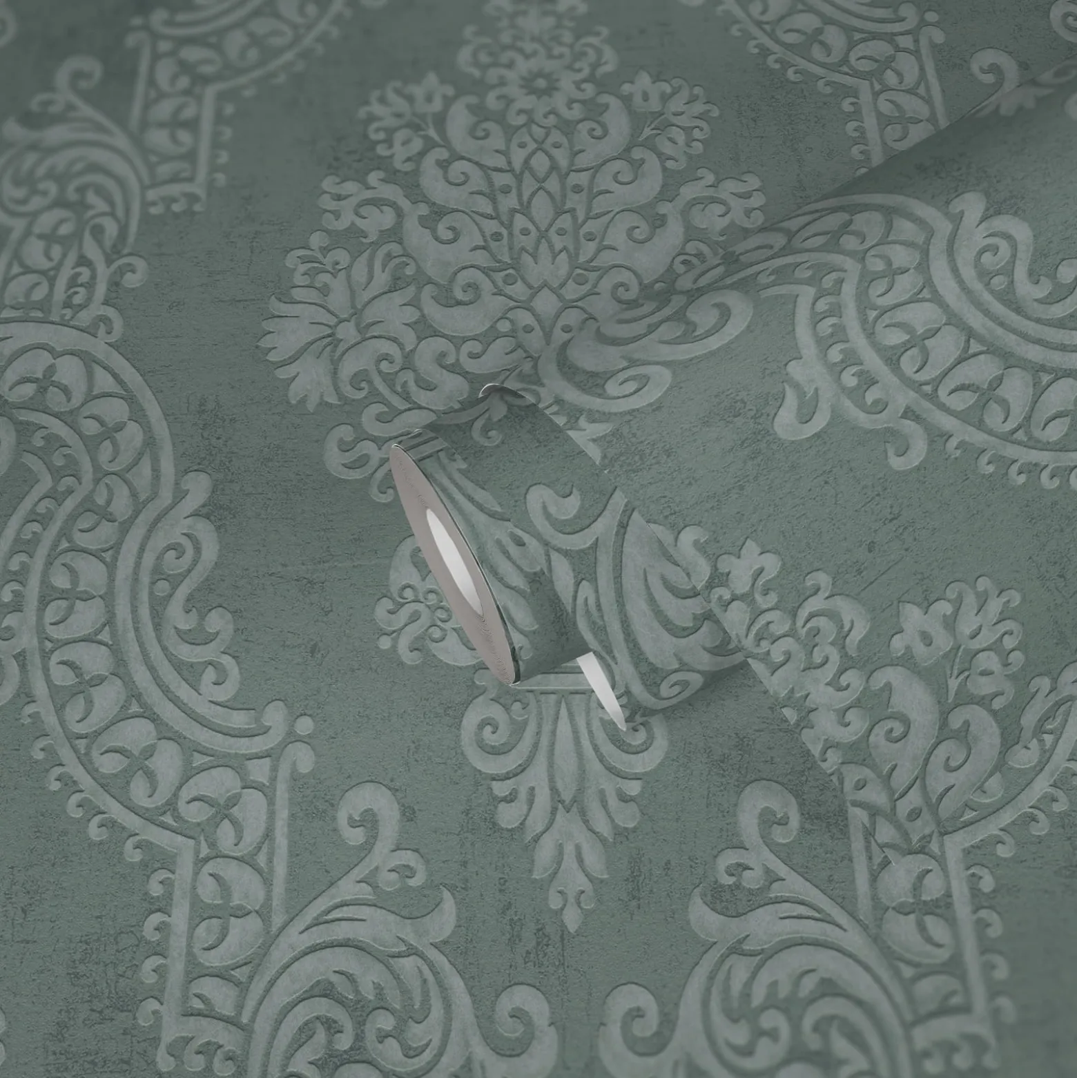 Vliestapete Ornamente Barock Grün Metallic 39765-1