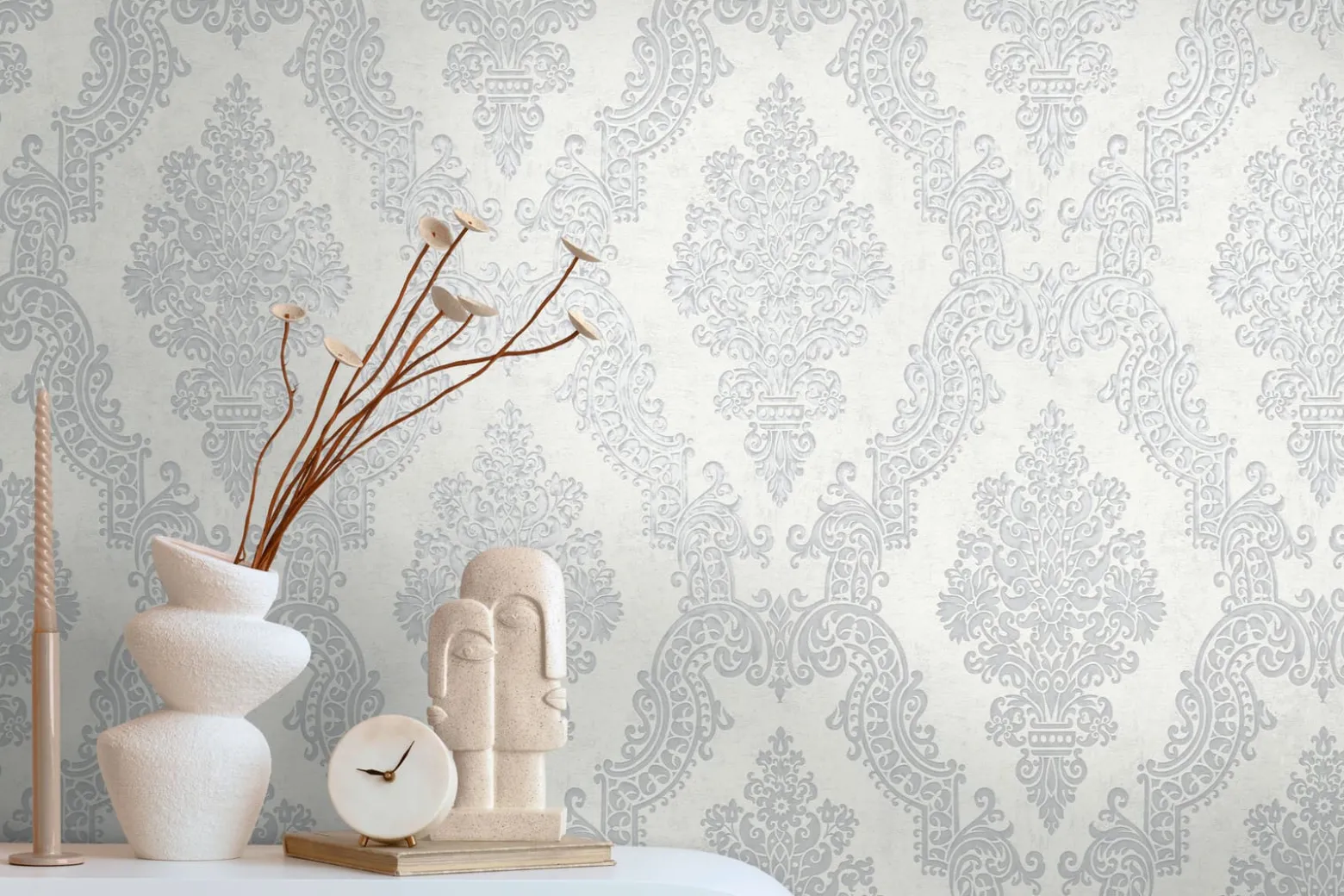 Vliestapete Ornamente Barock Silber Metallic 39765-5