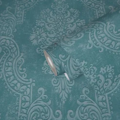 Vliestapete Ornamente Barock Türkis Metallic 39765-4
