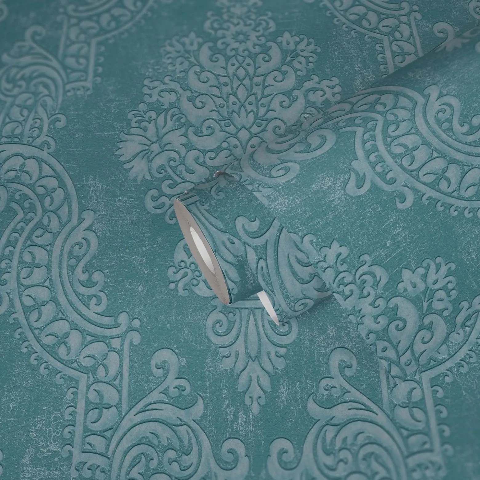 Vliestapete Ornamente Barock Türkis Metallic 39765-4