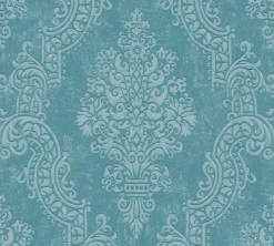 Vliestapete Ornamente Barock Türkis Metallic 39765-4