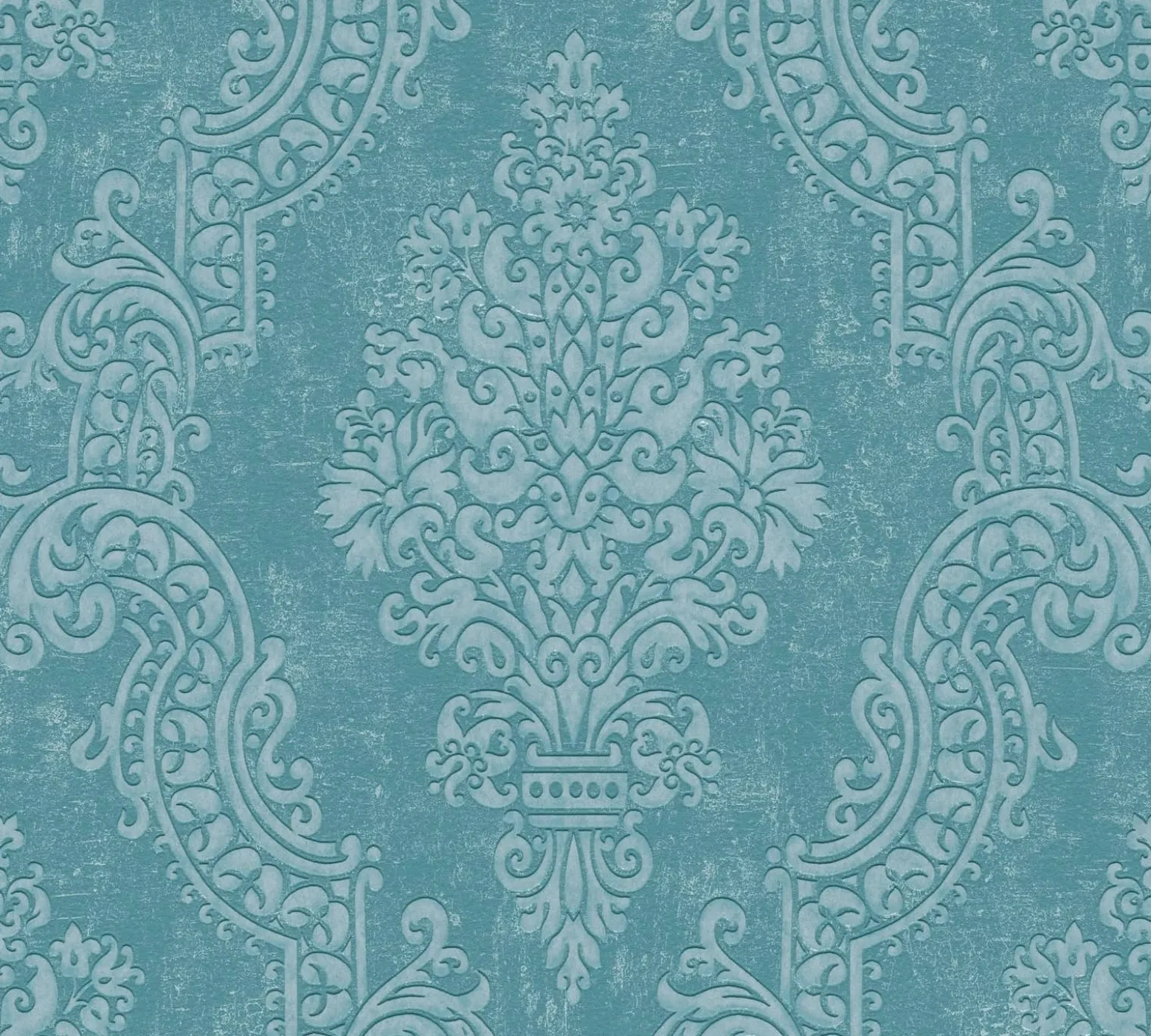 Vliestapete Ornamente Barock Türkis Metallic 39765-4