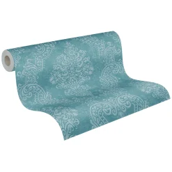 Vliestapete Ornamente Barock Türkis Metallic 39765-4