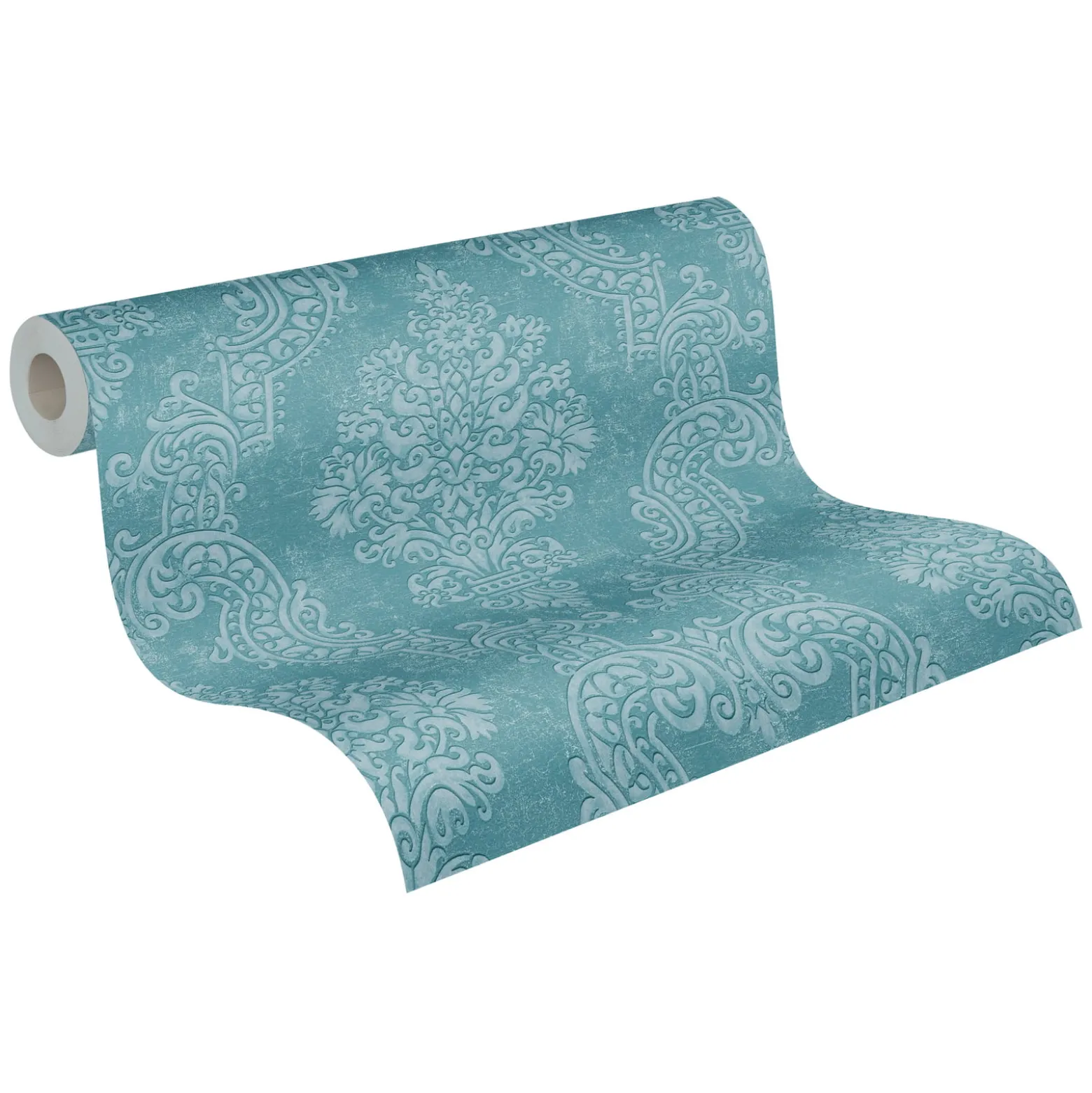 Vliestapete Ornamente Barock Türkis Metallic 39765-4