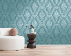 Vliestapete Ornamente Barock Türkis Metallic 39765-4