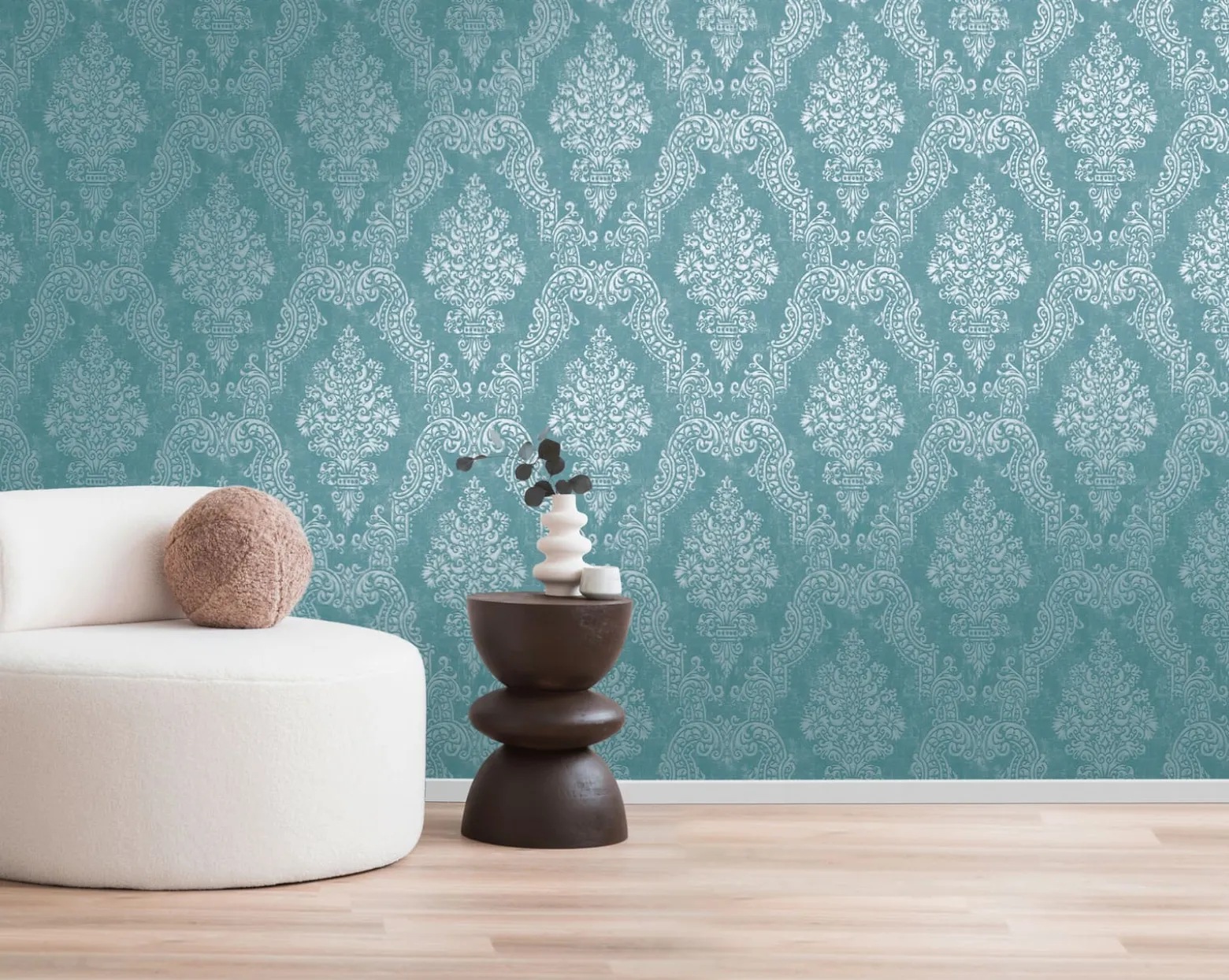 Vliestapete Ornamente Barock Türkis Metallic 39765-4