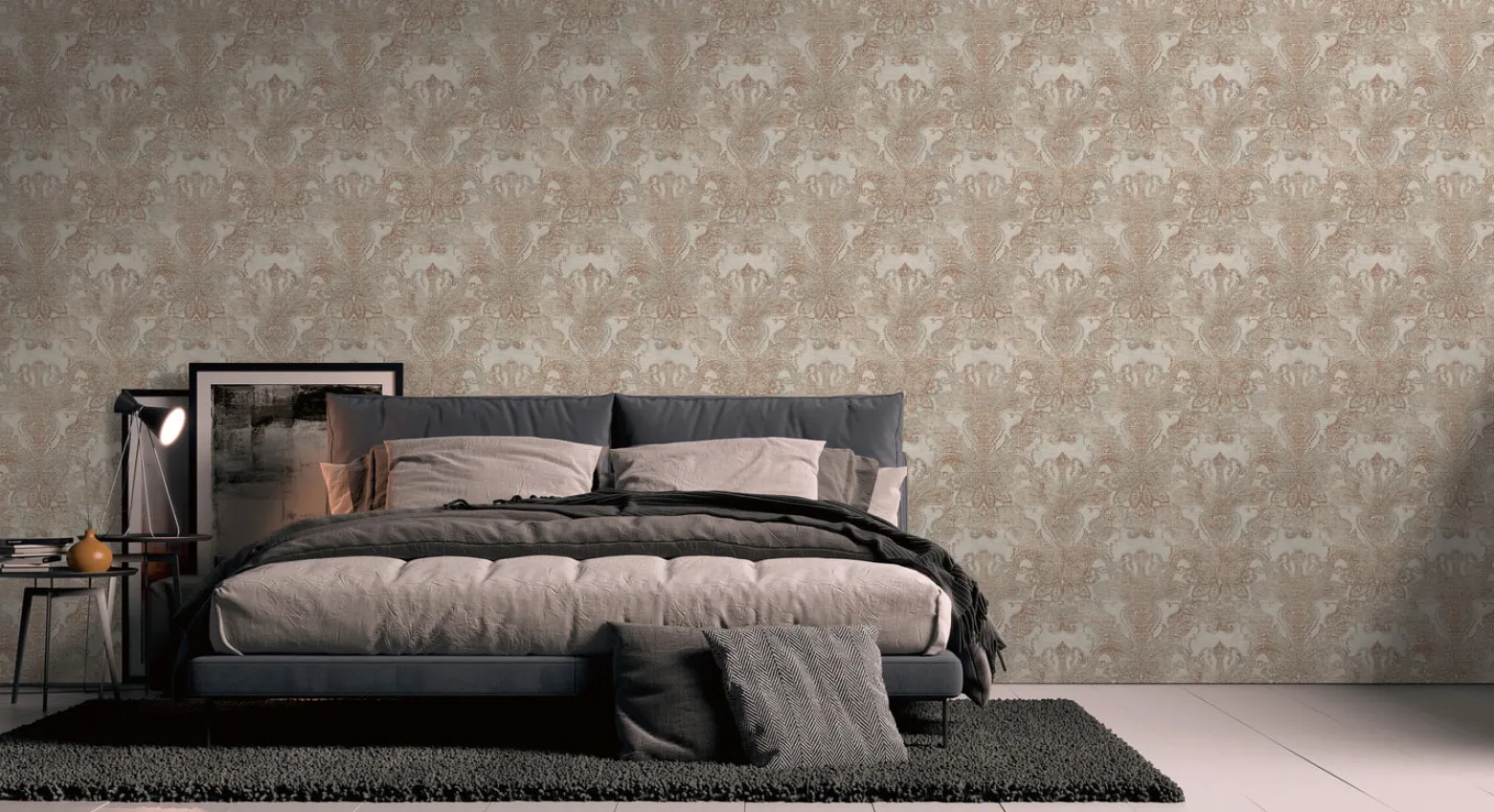 Vliestapete Ornamente Metallic Grau Kupfer 39119-1