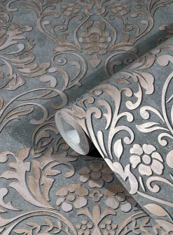 Vliestapete Ornamente Metallic grau alt-rosa 32604