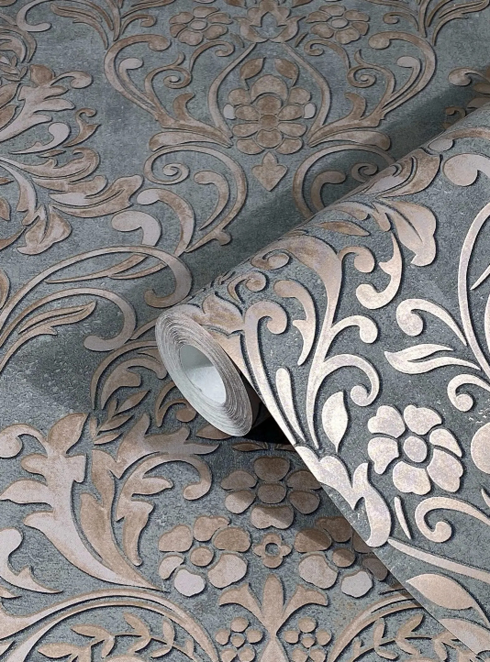 Vliestapete Ornamente Metallic grau alt-rosa 32604