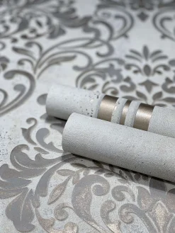 Vliestapete Ornamente Metallic grau kupfer 32603