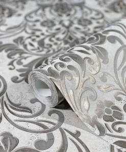 Vliestapete Ornamente Metallic grau kupfer 32603