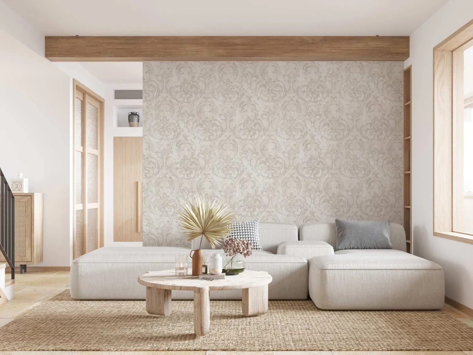 Vliestapete Ornamente Putz Optik Beige Grau Weiß 82388
