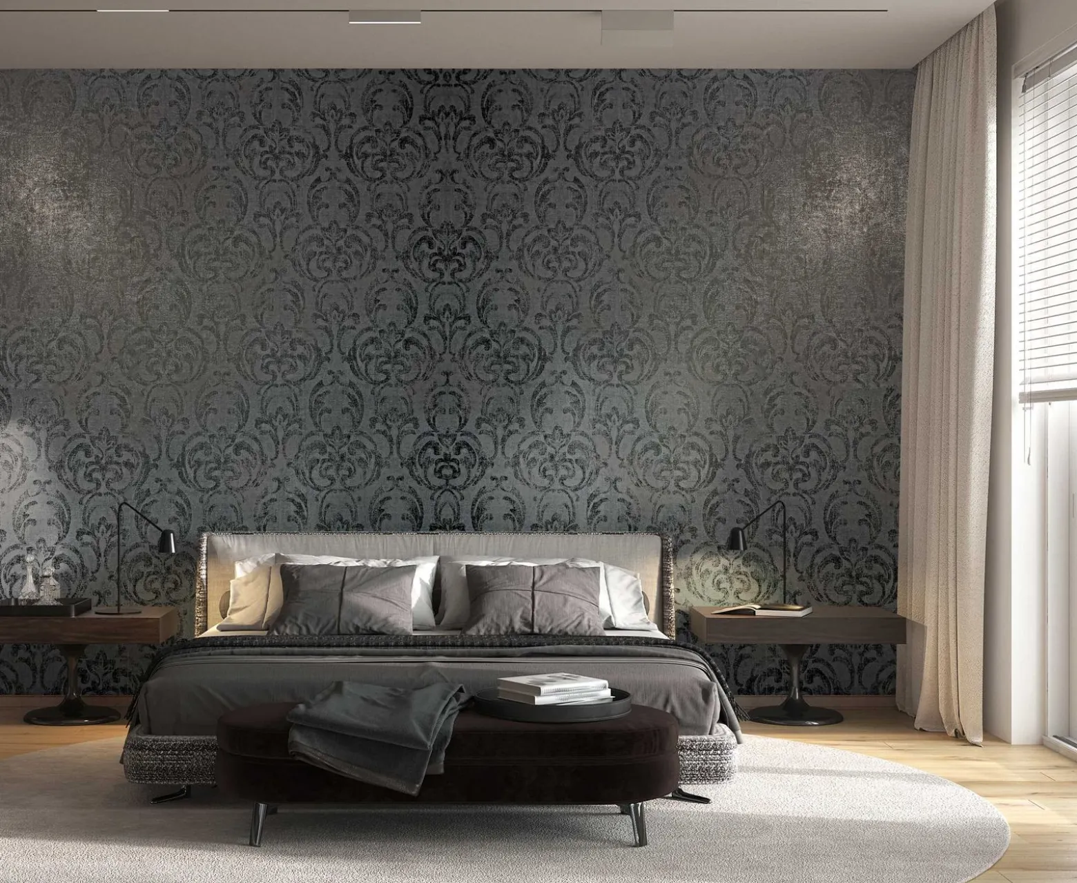 Vliestapete Ornamente Putz Optik Schwarz Grau 82391