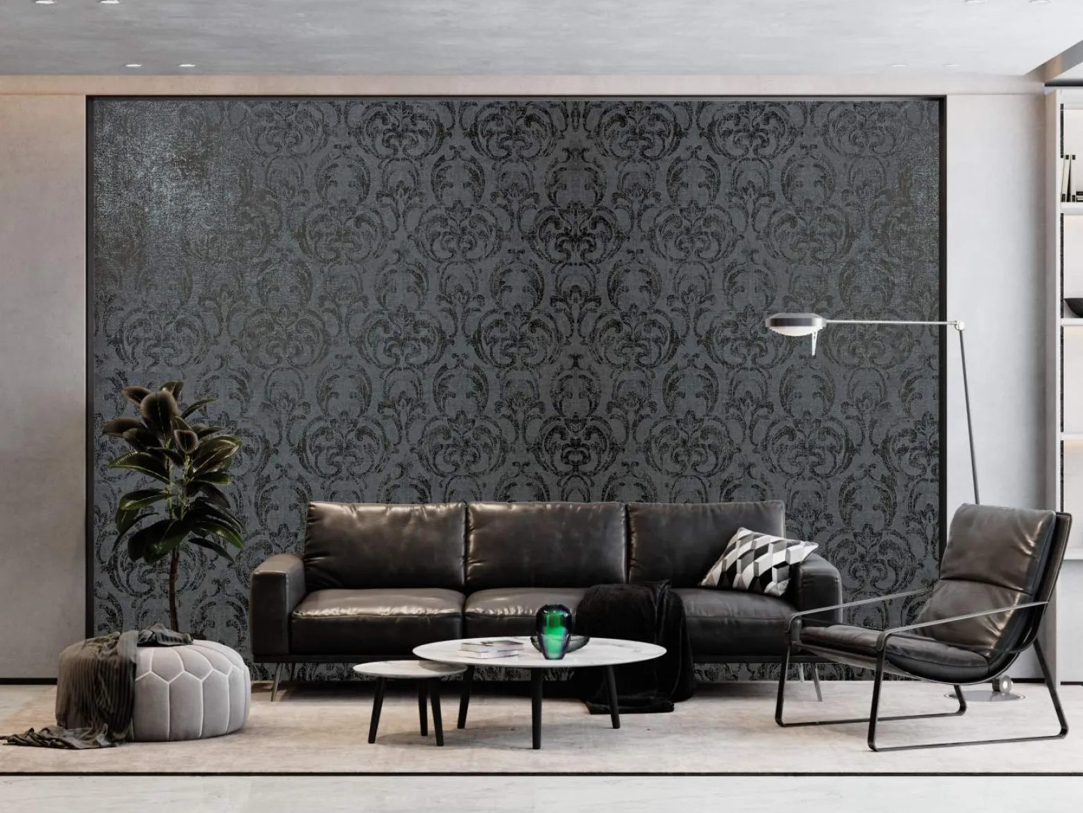 Vliestapete Ornamente Putz Optik Schwarz Grau 82391