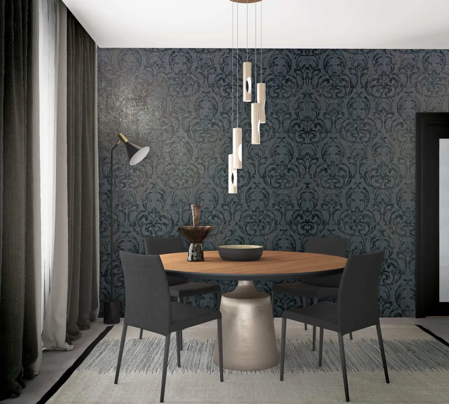 Vliestapete Ornamente Putz Optik Schwarz Grau 82391