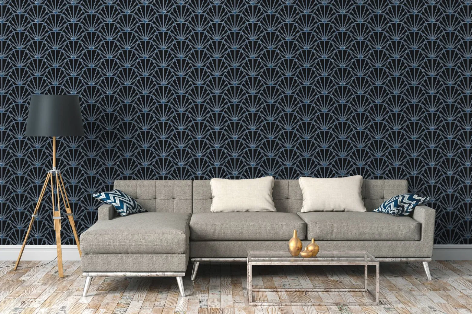 Vliestapete Ornamente schwarz blau weiß silber 37528-2