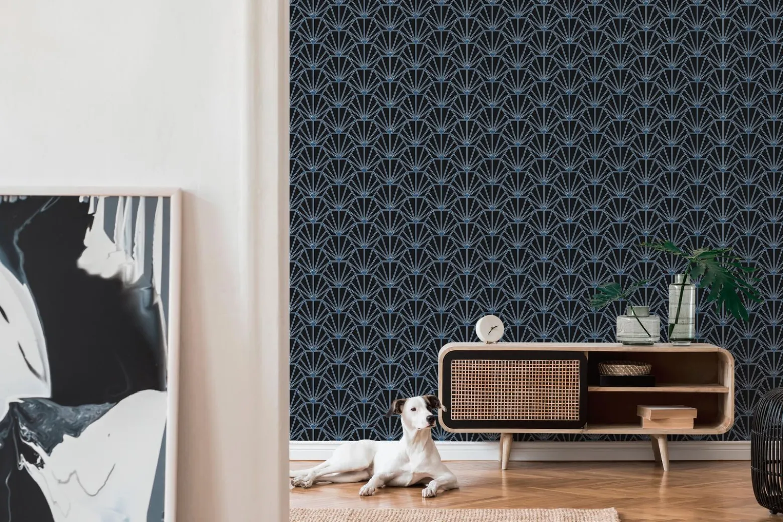 Vliestapete Ornamente schwarz blau weiß silber 37528-2