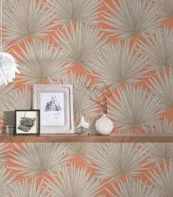 Vliestapete Palmen Blätter Orange Beige 39090-3