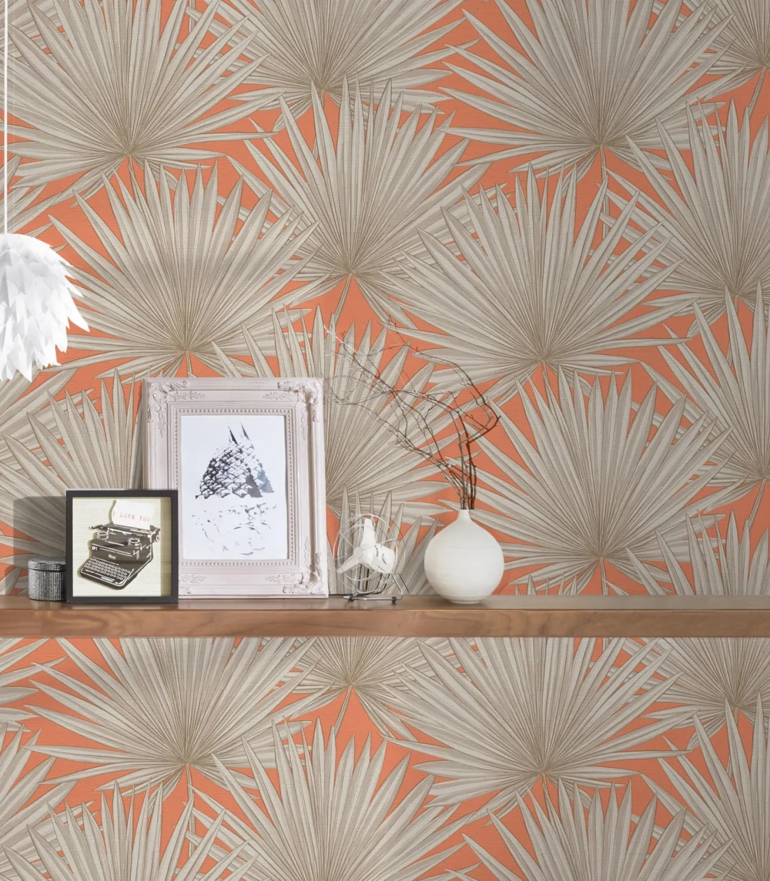 Vliestapete Palmen Blätter Orange Beige 39090-3
