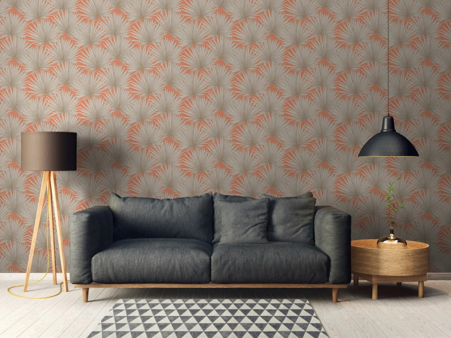 Vliestapete Palmen Blätter Orange Beige 39090-3