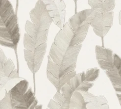 Vliestapete Palmen Blätter Tropen Weiß Beige 39218-5