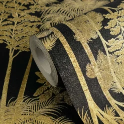 Vliestapete Palmen Dschungel Schwarz Gold Metallic 79162-3