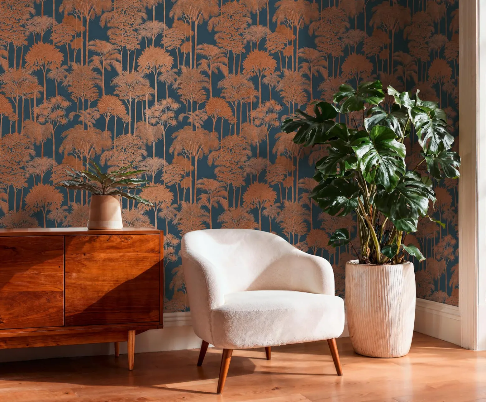 Vliestapete Palmen Dschungel Blau Bronze Metallic 79162-4