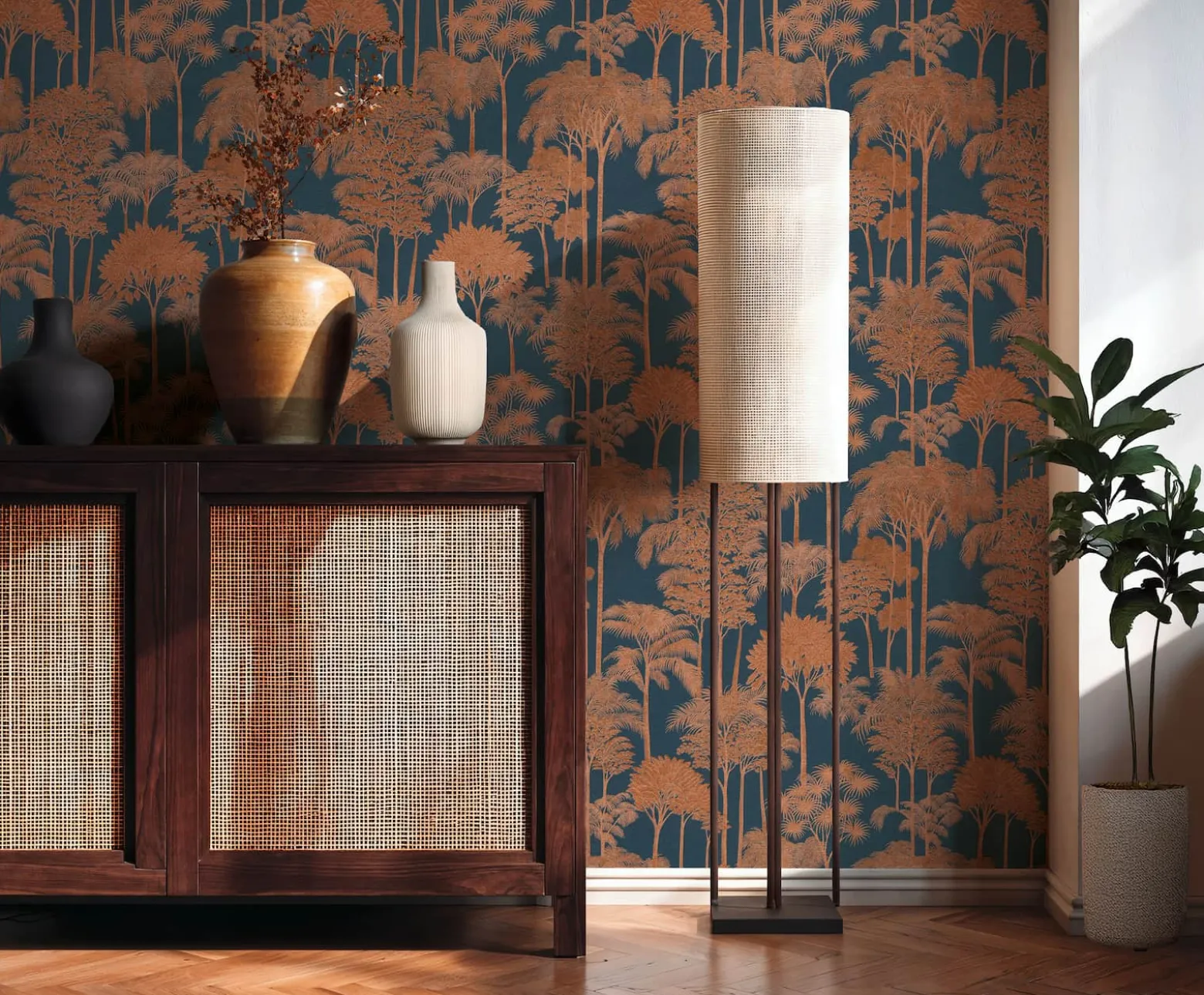 Vliestapete Palmen Dschungel Blau Bronze Metallic 79162-4