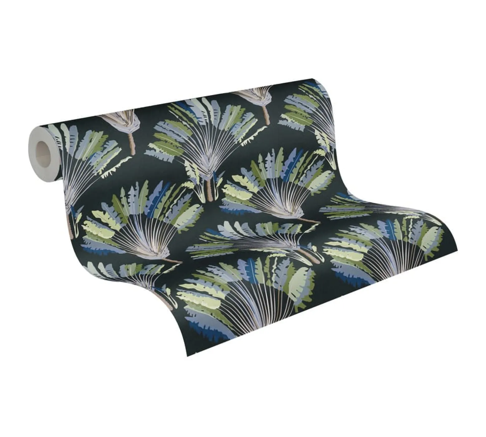 Vliestapete Palmwedel Blätter blau grün 37708-5